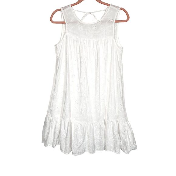 Lucky Brand White Cotton Eyelet Tassel Tie Beachy Boho Dress Size Small - Picture 2 of 9